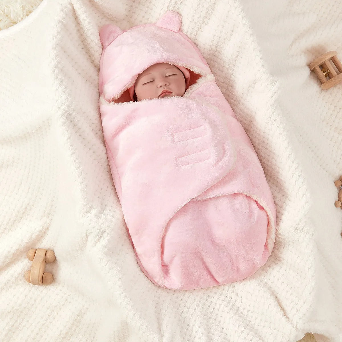 bébé dans un berceau enveloppé dans un nid d’ange bebe rose