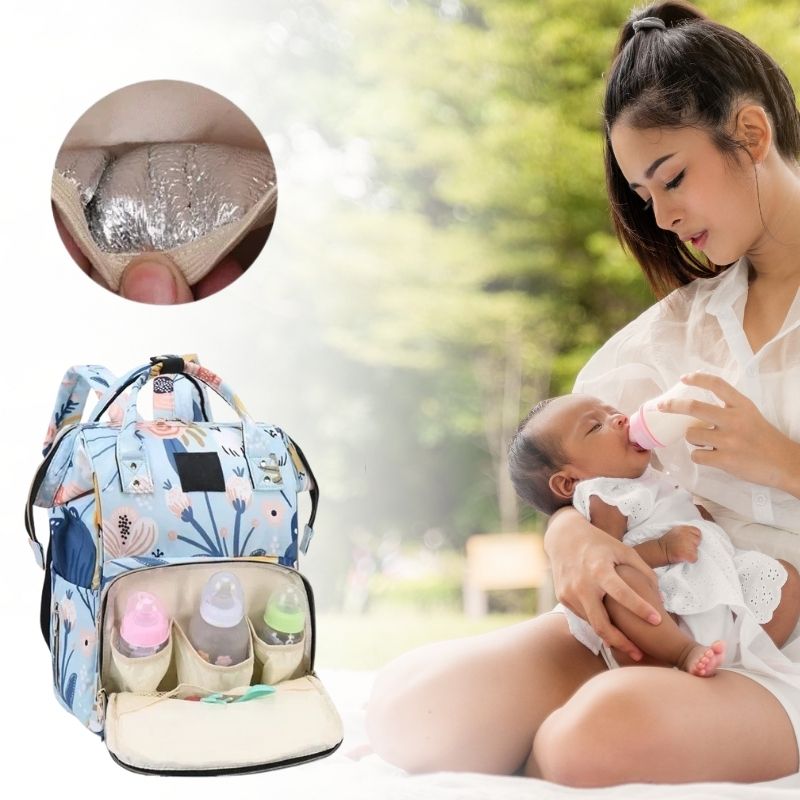Sac à langer à dos floral avec poche isothermique