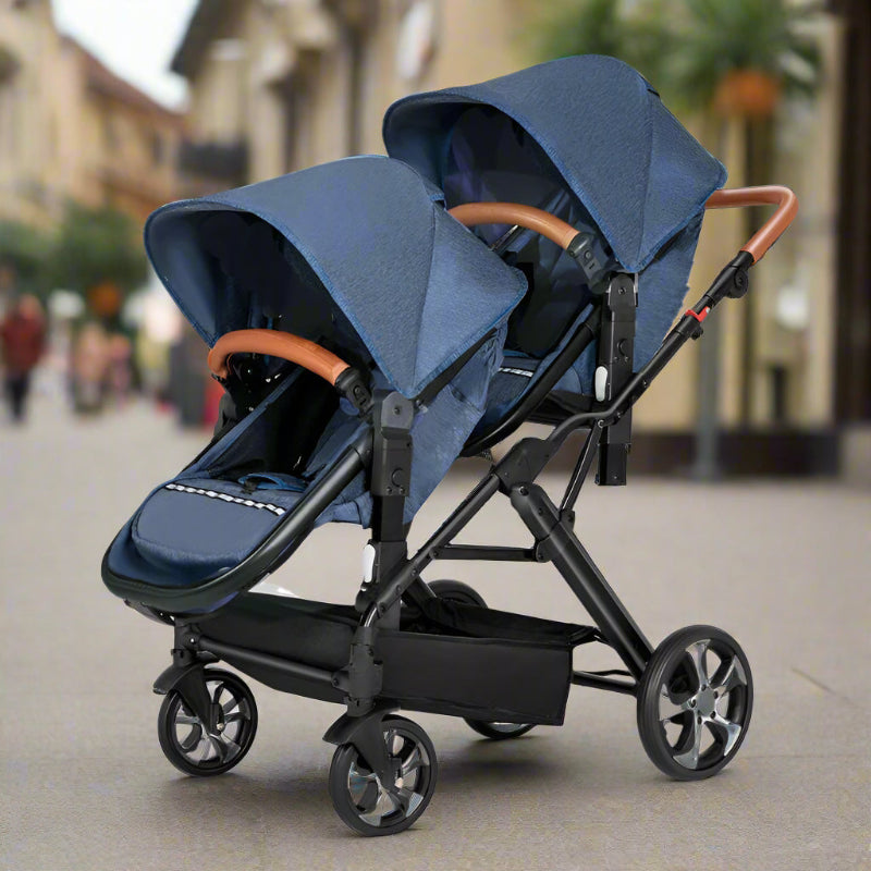 poussette double bleu