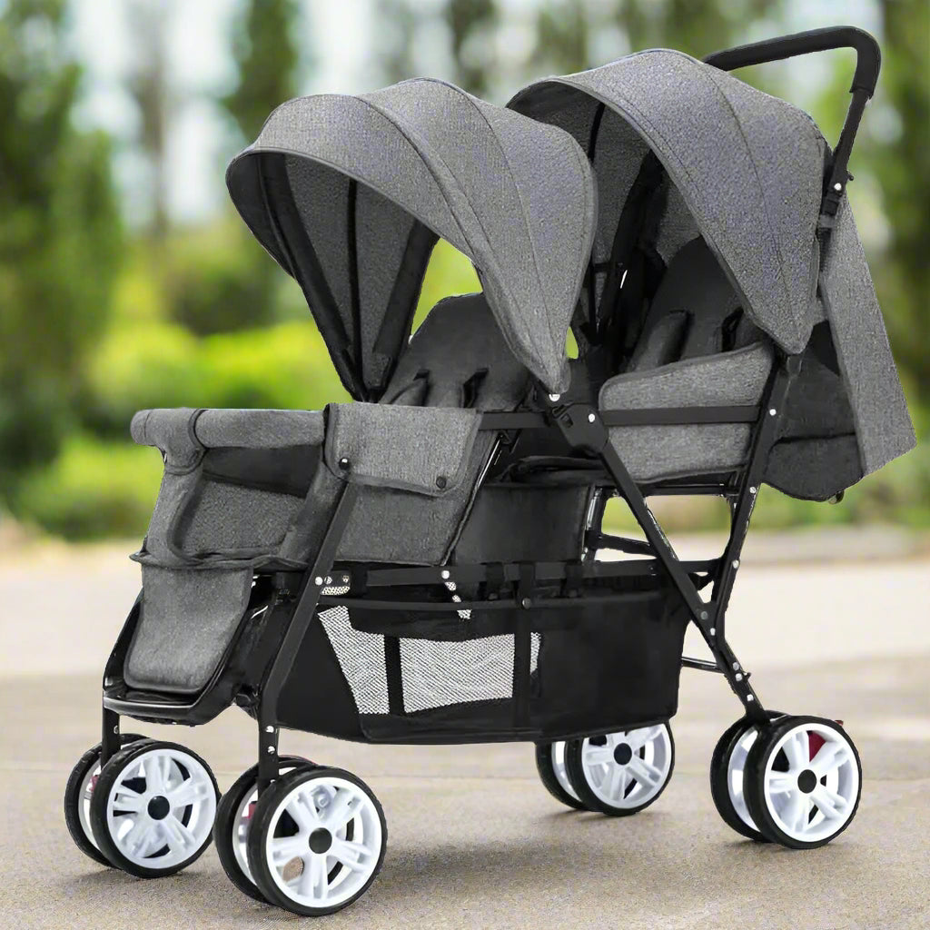Poussette double gris