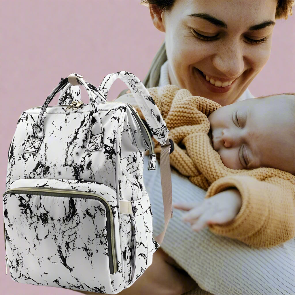sac à dos à langer marbre confortable