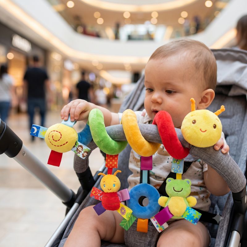 Spirale d'activité bébé attaché à une poussette