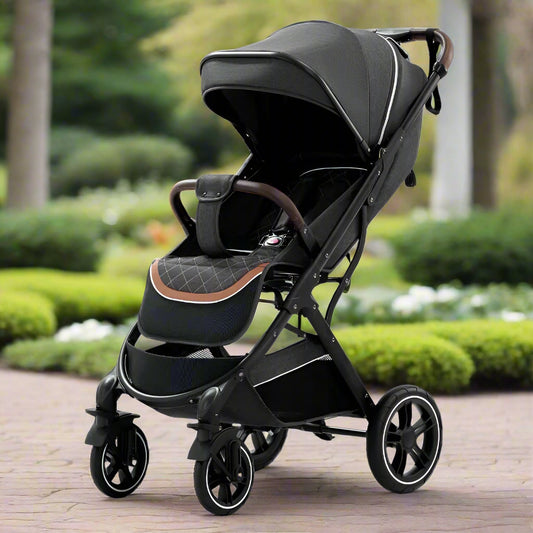 Poussette compacte grise ouverte