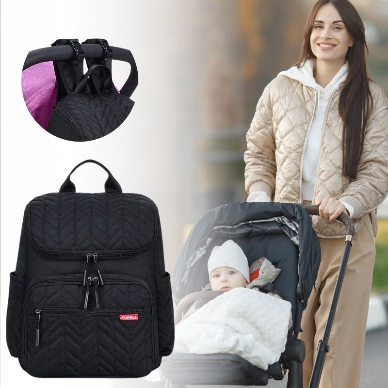 Sac a langer noir avec crochets pour poussette