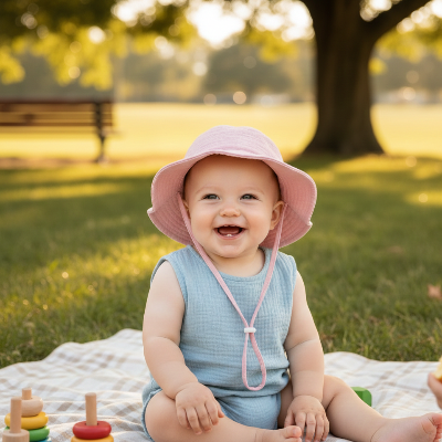 chapeau bébé anti uv rose doux