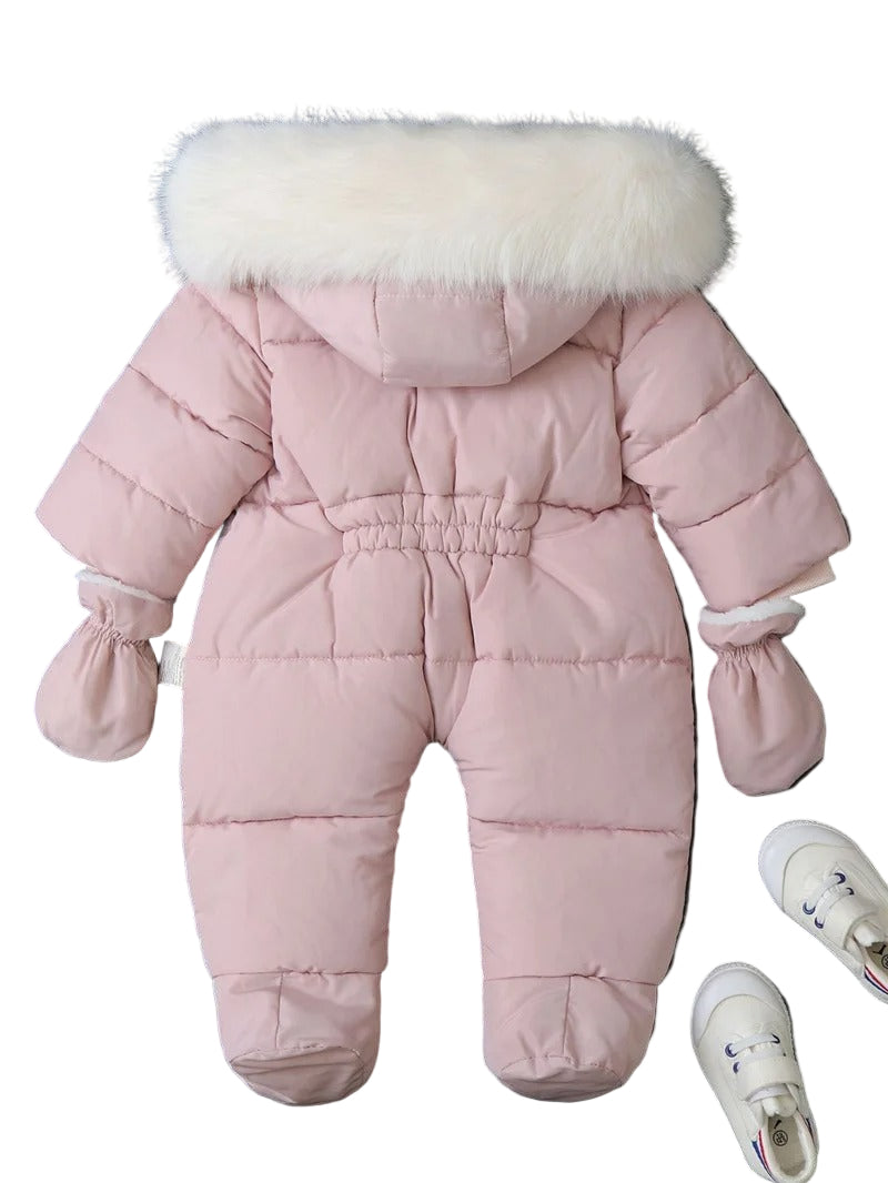 combi pilote bebe fille rose dos avec mitaine amovible