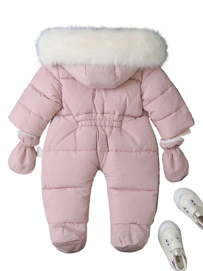 combi pilote bebe fille rose dos avec mitaine amovible