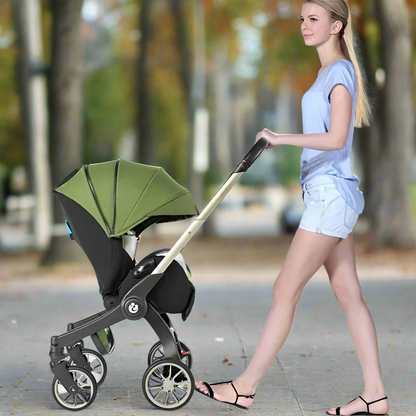 maman pousse poussette bebe vert militaire