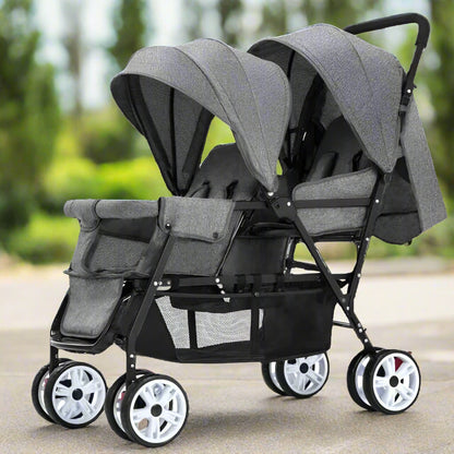 Poussette double gris